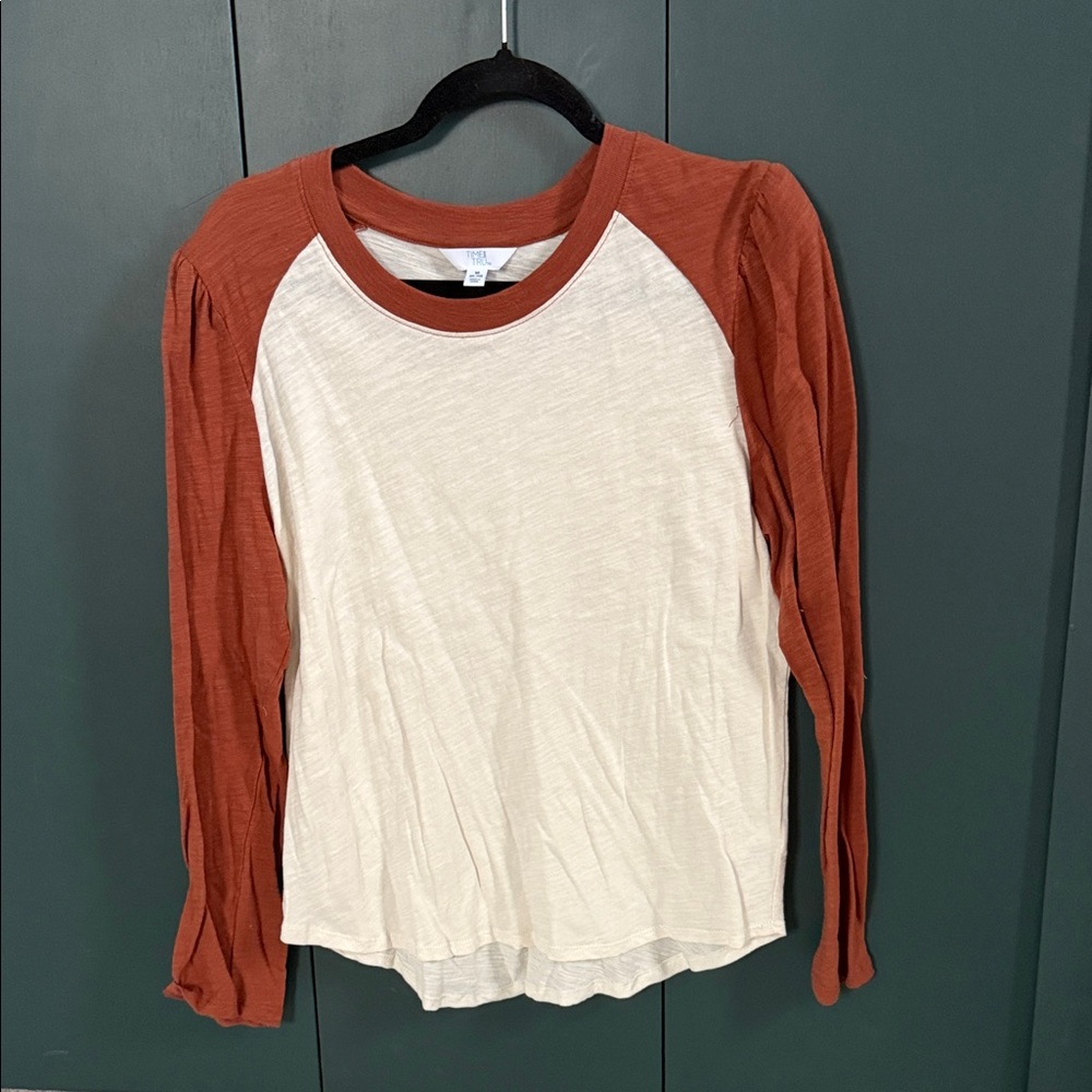 Time and Tru Cream and Brown Long Sleeve Tee